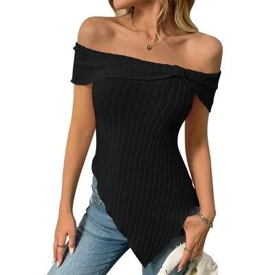 off-shoulder top Women's Off Shoulder Asymmetrical Ribbed Knit Shirt Target $27.99