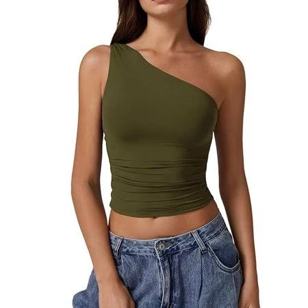 asymmetric neck top Women's One Shoulder Double Lined Slim Fit Tank Tops Walmart - OIOLOYJM $9