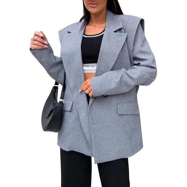 outerwear Women's Oversized Gray Padded Shoulder Blazer - Open Front Longline Jacket for Office and Casual, Size: Small, Grey Kohl's $54.99