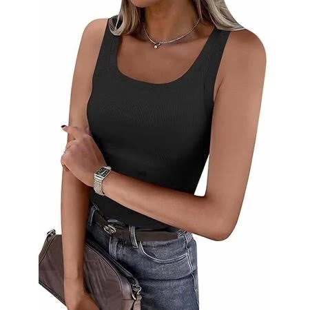 top Women's Ribbed Fitted Scoop Neck Tank Top Walmart - ANRABESS FASHION $11.99