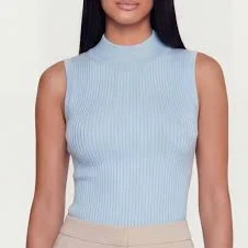 top Women's Ribbed Knit Sleeveless Mock Neck Top Rainbow Shops $7.49