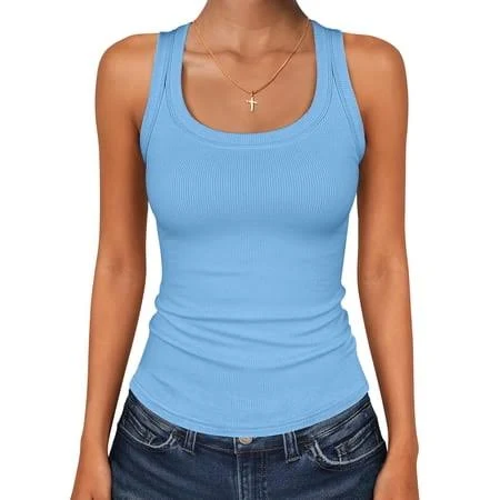 top Women's Ribbed Knit Square Neck Tank Tops Walmart - ANRABESS FASHION $16.99