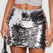 skirt Womens Sequin Pencil Mini Skirt, Silver, Size M - Rainbow Shops Rainbow Shops $14.39