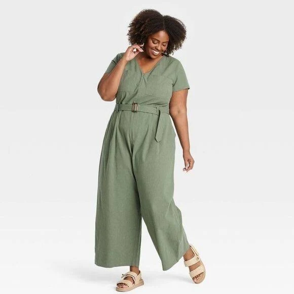 jumpsuit Women's Short Sleeve Utility Jumpsuit - Ava & Viv Olive Green Plus eBay - targetdiscounter $22.07
