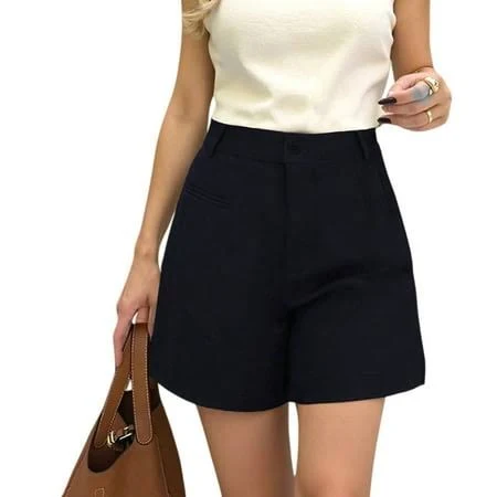 shorts Womens Shorts Dressy High Waisted Wide Leg Tailored Shorts Pleated Business Casual Work Trouser Shorts Navy Blue XL, Women's Walmart - Fairy22 $25.97
