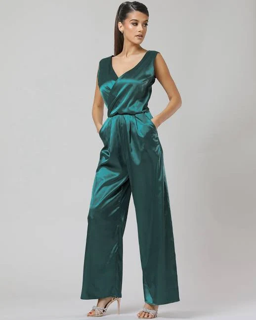 jumpsuit Women's Sleeveless Satin Wide Leg Jumpsuit Etsy - DesirVale $135.56