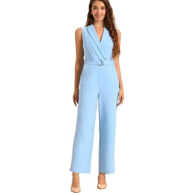 romper Women's Sleeveless Shawl Collar Office Belted Cropped Jumpsuit Romper, Size: Small, Sky Blue Kohl's $74.99