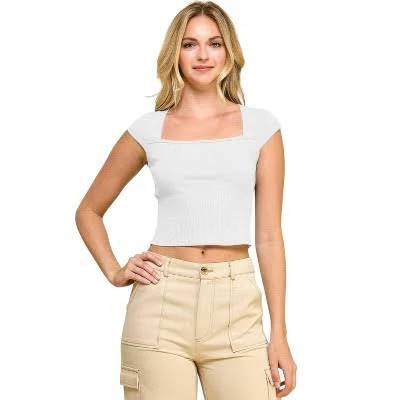 top Women's Square Neck Cap Sleeve Ribbed Texture Crop Top Target $16.99