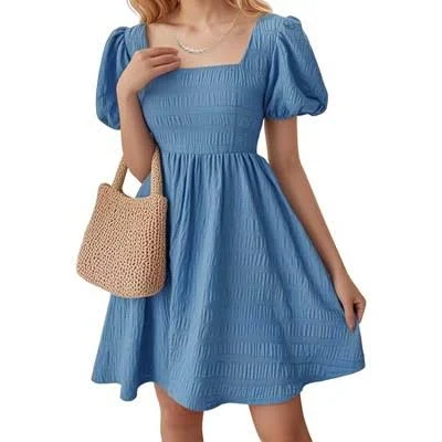 dress Women's Square Neck Puff Sleeve High Waist A-Line Dress Target $35.99