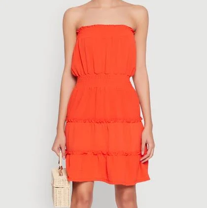 dress Womens Strapless Smocked Tiered Mini Dress, Orange, Size S - Rainbow Shops Rainbow Shops $5
