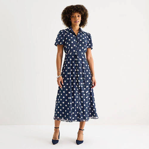 dress Women's Tie-Waist Midi Dots Shirt Dress JCPenney $49.49