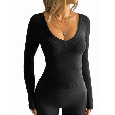 top Women's V-Neck Ribbed Knit Fitted Shirt Target $35.99