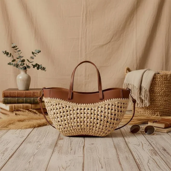 bag Woven Straw Tote with Leather Handle Etsy - Seller $108.8