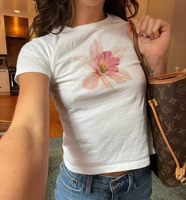 top Y2K Floral Graphic Baby Tee Etsy - theprintedclub $34.85