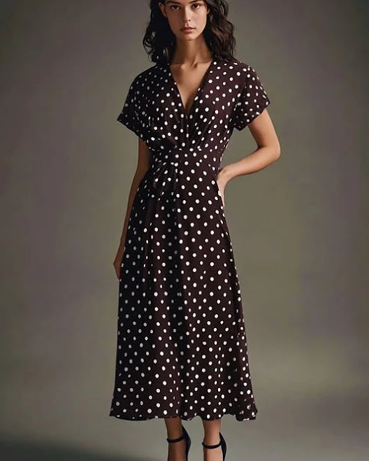polka dots outfits Zapaka Women's A-Line Chiffon Polka Dot Dress Zapaka $115