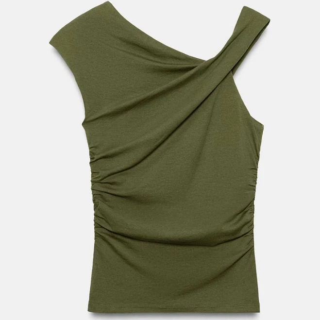 asymmetric neck top Zara Asymmetric Draped T-Shirt Zara USA $25.9