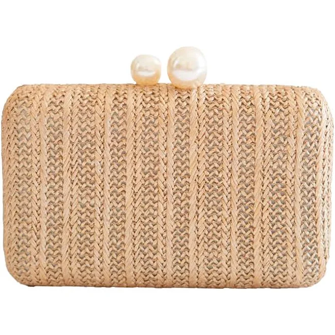 Mimi Pearl Top Straw Clutch