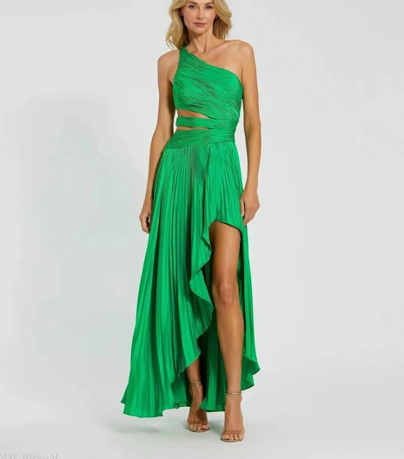 Mac Duggal One Shoulder Pleated Charmeuse Evening Dress