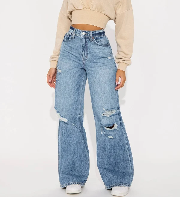 Fashion Nova Southside Women's High Rise Baggy Ripped Jeans