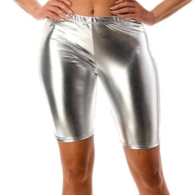 Women's Metallic PU Leather Biker Shorts