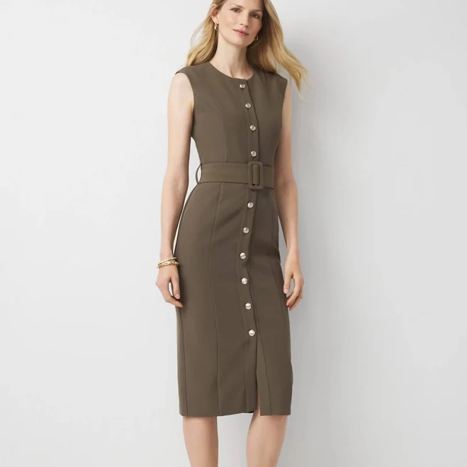 White House Black Market Women's Button Front Midi Dress