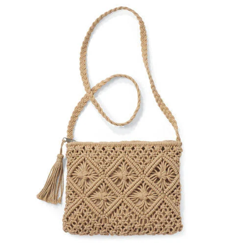 Beige Textured Woven Cotton Crossbody Bag in by Northstyle