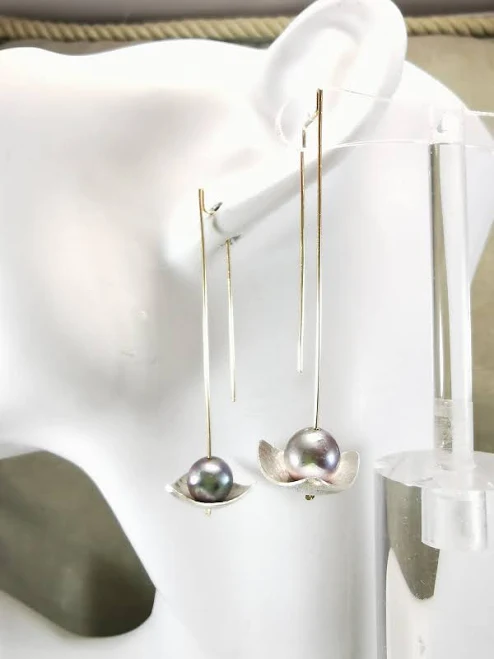 14K Gold Filled Minimalist Zen Black Pearl Drop Earrings