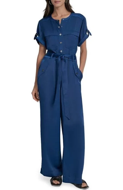 DKNY Women's Glazed Dressing Snap-Front Utility Jumpsuit