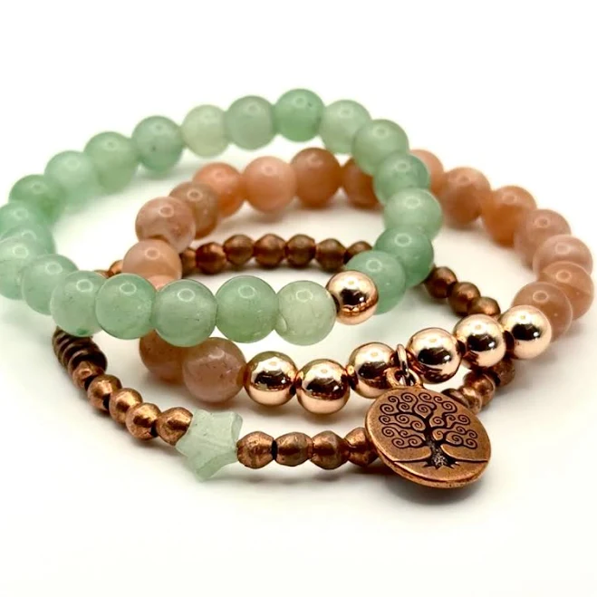Boho Earth & Sky Stacking Set of 3 Stretch Sandstone & Aventurine Bracelets