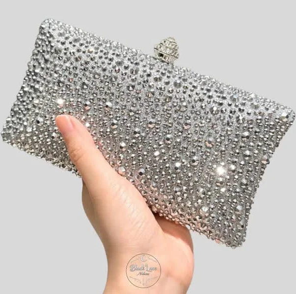 Rhinestone Mini Clutch Evening Bag with Chain