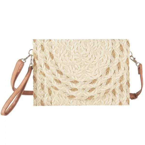Magnetic Closure Woven Straw Clutch Cross Body Bag