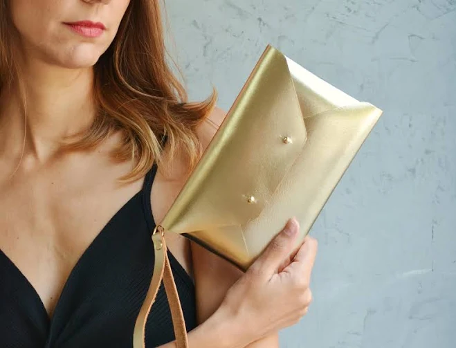 Metallic Leather Evening Bag with Envelope Clutch