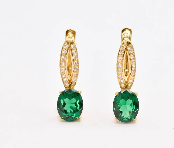 Adina Classy Vintage Gold Drop Earrings with Created Emerald and Green Diamond