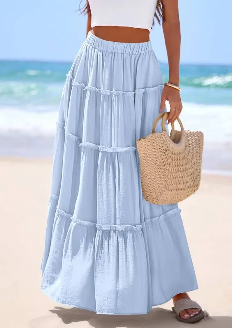 Prettygarden Women's High Waisted Flowy Tiered Maxi Skirt