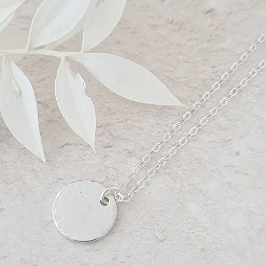 Hammered Silver Disc Pendant Coin Necklace