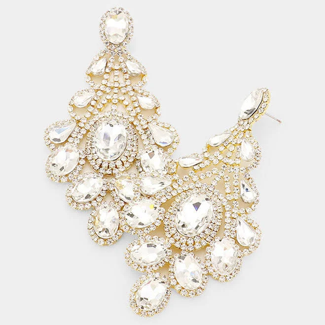 L&M Bling Oversized Clear Crystal Statement Earrings in Gold