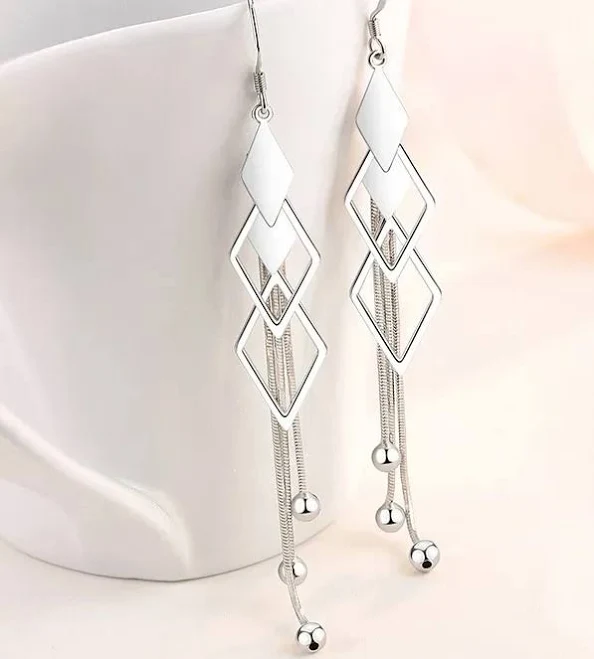 925 Sterling Silver Geometric Dangle Earrings