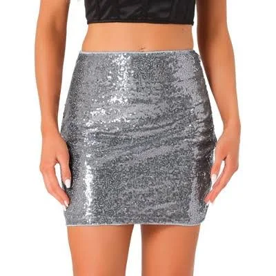 Inspire Chic Women's Sparkle Stretchy High-Waisted Sequin Mini Skirt