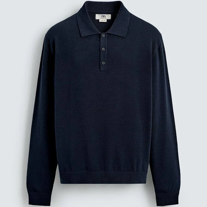 Zara Men's Relaxed Fit Knit Polo Shirt