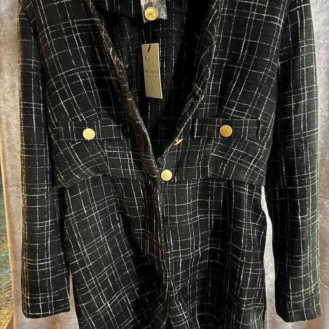 Promesa Pants & Jumpsuits | Promesa Black And White Plaid Blazer Romper With Gold Buttons | Color: Black | Size: S | Volta_Rose's Closet