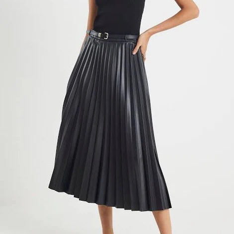 River Island Women's Faux Leather Pleated Midi Skirt