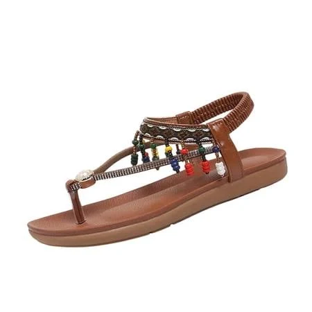 Women's Bohemian Beaded Elastic Slip-On Sandals