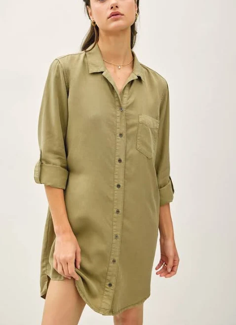 Martini Tencel Roll Sleeve High Low Shirt Dress