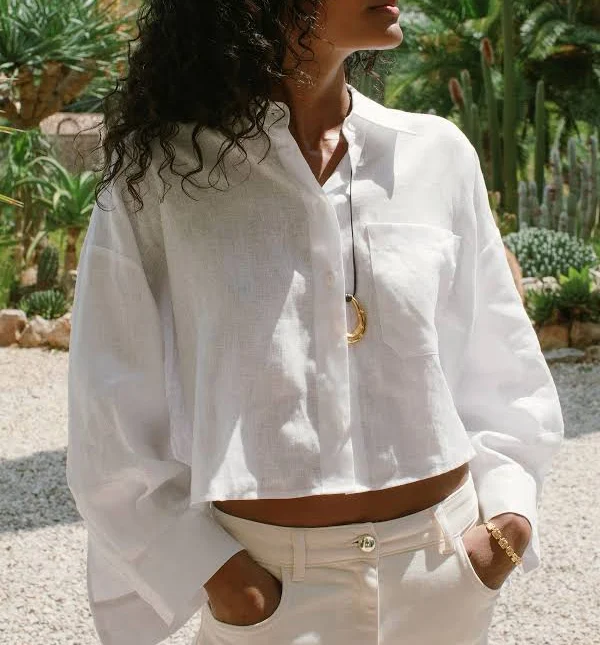 Reiss Womens Solena Linen Oversize Cropped Shirt