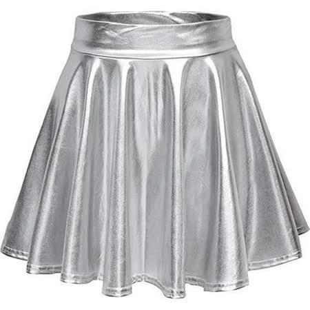 Women's High Waist A-Line Holographic Pleated Mini Skirt