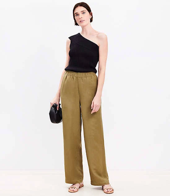 Loft Women's Linen Blend Pull-On Straight Pants