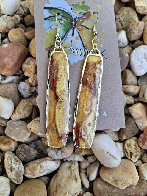 Handmade Rectangular Dangle Amber Resin Earrings