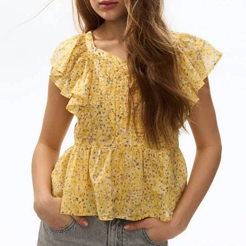 H&M Ladies Frill-Trimmed Cotton Top