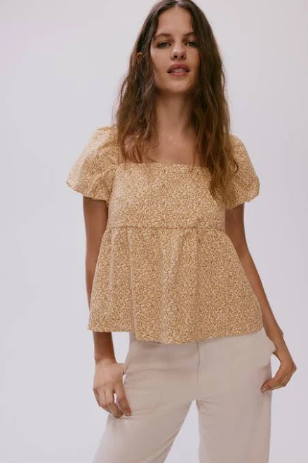 H&M Ladies Tie-Back Puff-Sleeved Top