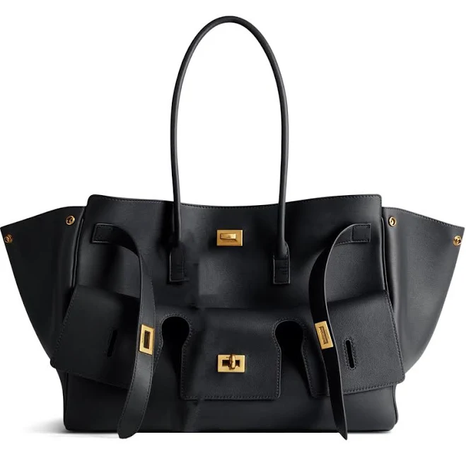 Sleek Leather Tote with Gold Hardware